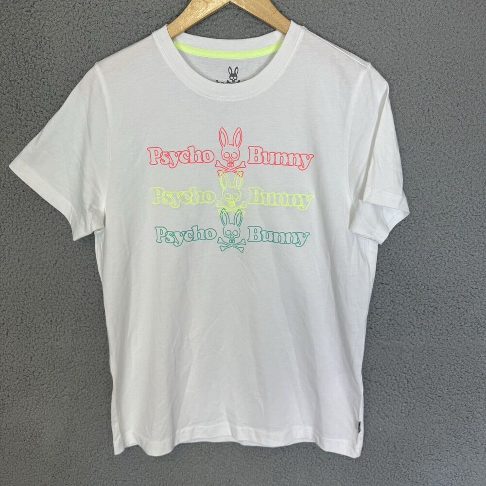 Psycho Bunny T-Shirt Black Mens 3 XS White Print‎ Logo Short Sleeve